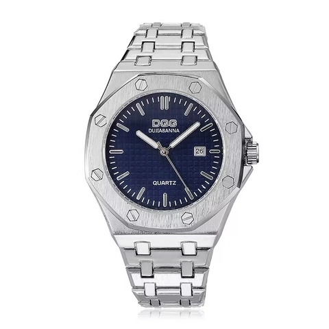 Men Watch Business Fashion Quartz Wristwatch Octagonal Bezel Alloy Steel Band Calendar Date Casual Sporty Male