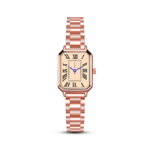 Orologio Al Quarzo Da Donna Cassa Rettangolare Numeri Romani Lancette Blu Cinturino In Lega Orologio Elegante