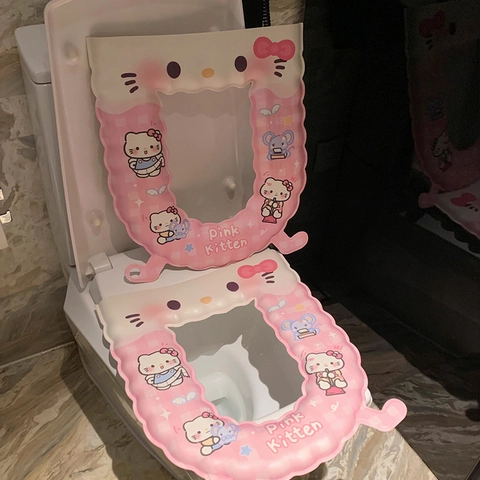 Wasserdichte EVA Toilettensitzauflage Cartoon Kätzchen Druck Selbstklebend Waschbar Wiederverwendbar Badezimmer Dekor