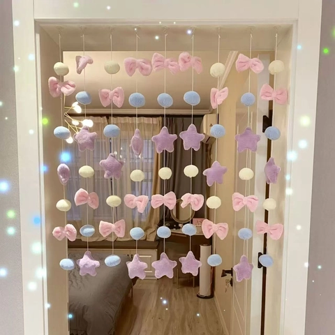 Plush Hanging Door Curtain Star Bow Heart Cloud Decorative Strings Macaron Colors Kids Room Bedroom DIY Room Decor