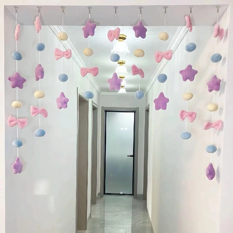 Plush Hanging Door Curtain Star Bow Heart Cloud Decorative Strings Macaron Colors Kids Room Bedroom DIY Room Decor