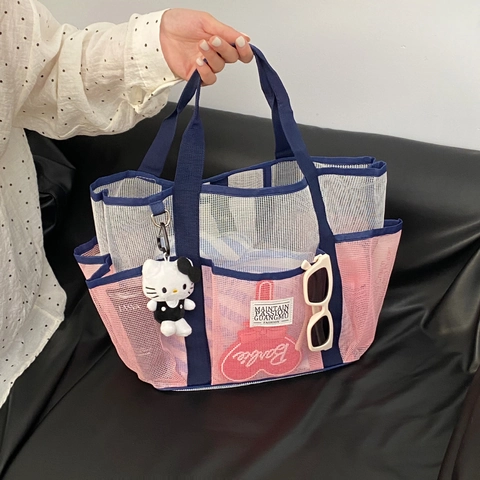 Borsa In Rete Traspirante Multitasche Grande Capacità Portatile Blocchi Di Colore Organizzatore Per Spiaggia Nuoto Viaggio Doccia