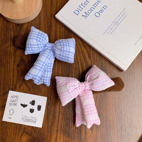 Door Handle Cover Cute Bowknot Plaid Fabric Knitted Anti-Collision Protector For Kids Room Bedroom Home Decor