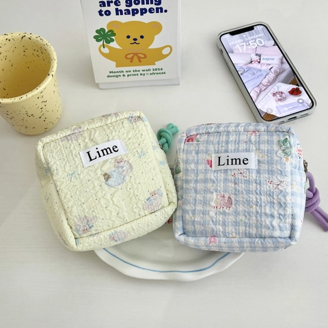 Graziosa Borsa Trucco In Cotone Trapuntato Pochette Cosmetica Da Viaggio Portatile Portamonete Con Cerniera Floreale