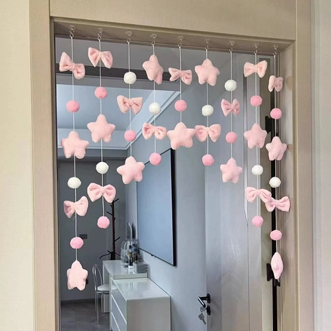 Plush Star Heart Cloud Hanging Door Curtain Decorative Room Ornament DIY Soft Fabric Backdrop For Bedroom Girly Style
