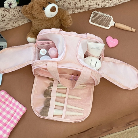 Große Kosmetiktasche Nylon Tragbare Gesteppte Kulturbeutel Organizer Für Reisen Professionelle Kosmetik Aufbewahrung