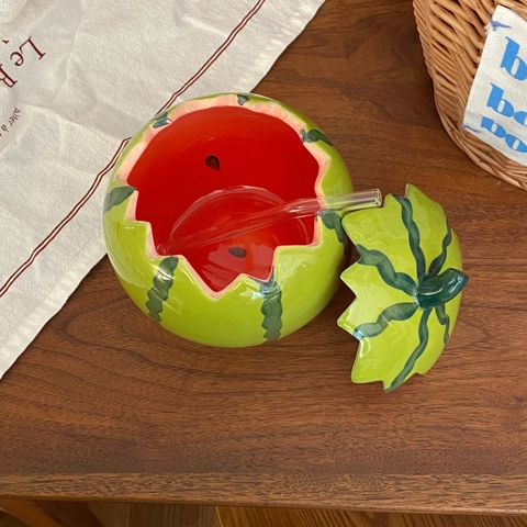 Ciotola In Ceramica A Forma Di Anguria Con Coperchio E Cucchiaio Stile Frutta Novità Yogurt Insalata Ciotola Utensili Da Cucina