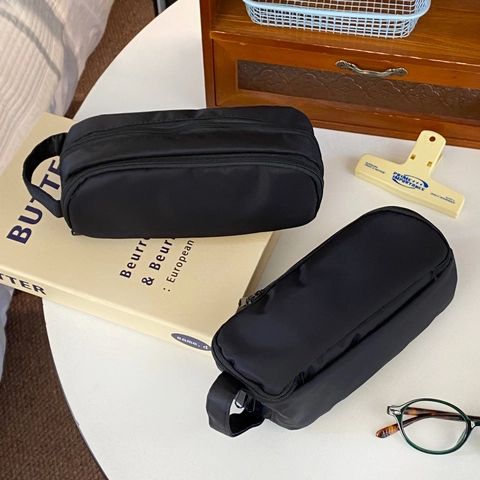 Large Capacity Pencil Case Multi-layer Stationery Bag Portable Nylon Zipper Storage Pouch Solid Color For Office School