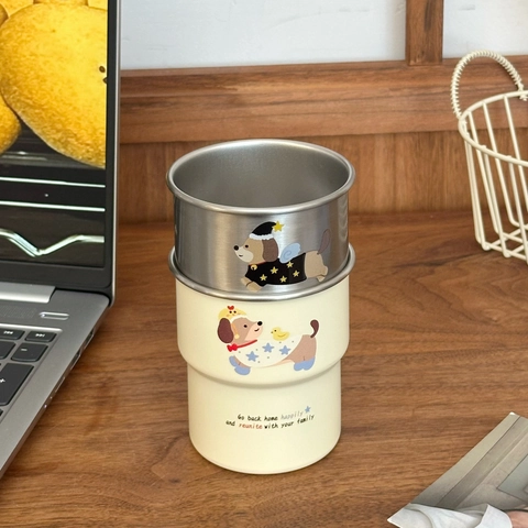 Cute Cartoon Dog Toothbrush Mug 304 Stainless Steel Mouthwash Cup Bathroom Tumbler Home Use