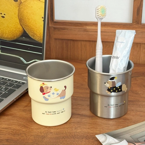 Cute Cartoon Dog Toothbrush Mug 304 Stainless Steel Mouthwash Cup Bathroom Tumbler Home Use