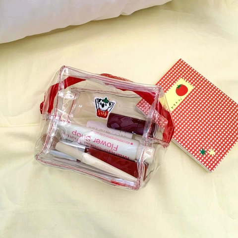 Trousse De Maquillage Transparente PVC Imperméable Dessin Animé Koala Patch Brodé Pochette De Voyage Avec Fermeture Éclair Rouge