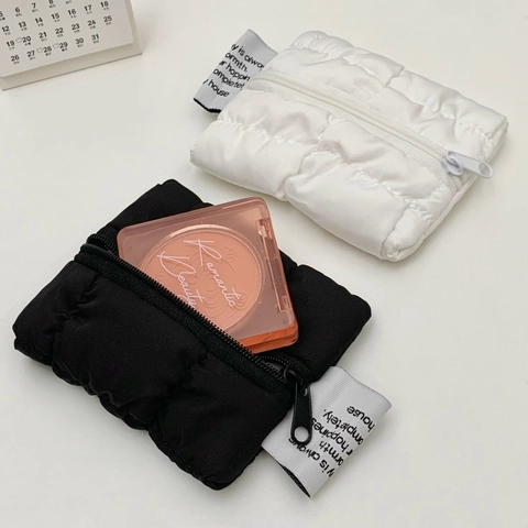 Mini Münzbörse Gesteppte Puffer Stoff Aufbewahrungstasche Reißverschluss Handheld Süße Ins Stil Kleine Brieftasche