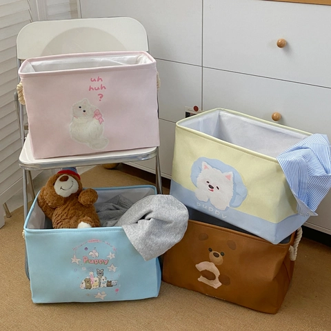 Folding Canvas Storage Basket With Cotton Rope Handles Cute Cartoon Animal Print Large Laundry Bin Organizer For Home