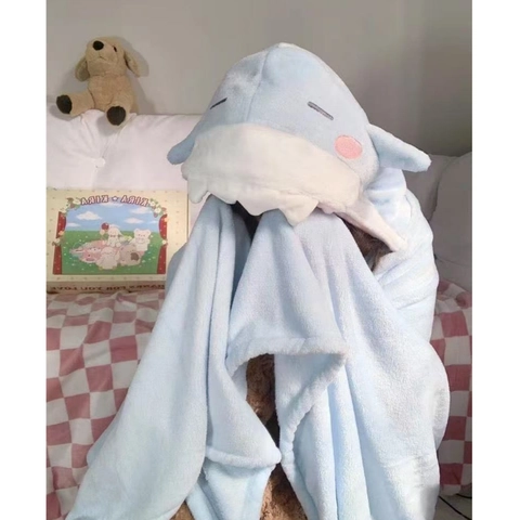 Cartoon Animal Hooded Blanket Shawl Flannel Coral Fleece Warm Soft Plush Throw For Home Office Nap Student Dormitory Cute