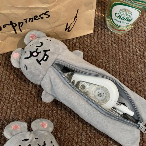 Trousse À Crayons En Peluche Souris Animale Mignonne Sac À Papeterie En Peluche Courte Douce Fournitures Scolaires De Bureau Cadeau