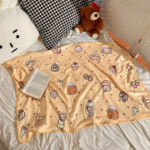 Cute Cartoon Animal Flannel Blanket Soft Warm Coral Fleece Shawl Cape For Office Nap Home Sofa Use