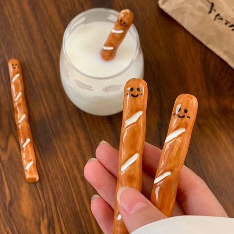 Keramik Kaffee Rührstab Baguette Brot Form Süßes Smiley Gesicht Neuheit Getränke Rührer Stab Dekoration