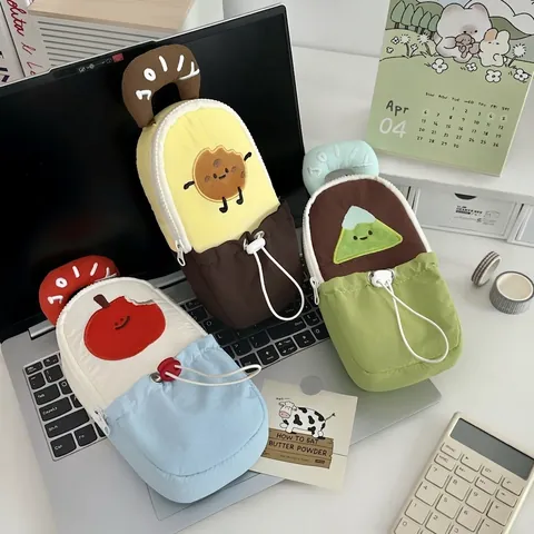 Cartoon Etui Grote Capaciteit Pluche Canvas Briefpapier Tas Handheld Trekkoord Studenten Bureau Organizer