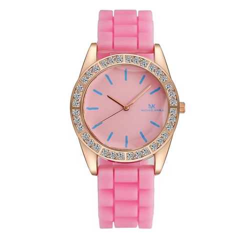 Mode Damen Quarzuhr Strass Lünette Silikonarmband Ronde Analoge Armbanduhr Elegante Damen Einfacher Stil