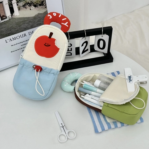 Cartoon Etui Grote Capaciteit Pluche Canvas Briefpapier Tas Handheld Trekkoord Studenten Bureau Organizer