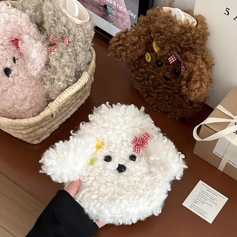 Teddy Dog Plush Hot Water Bottle With Detachable Lamb Wool Cover Cute Puppy Shape Hand Warmer For Winter Bed Warmth
