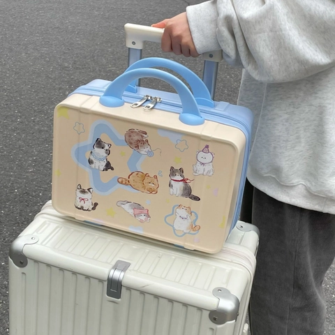 Mini Valigia Rigida Portatile Borsa Per Cosmetici Stampa Animali Cartoni Animati Organizzatore Da Viaggio ABS PC