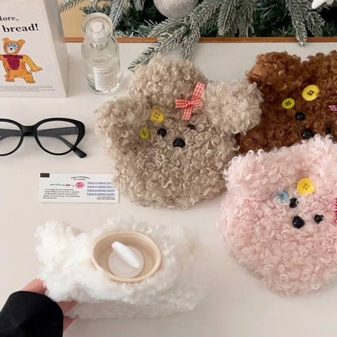 Teddy Dog Plush Hot Water Bottle With Detachable Lamb Wool Cover Cute Puppy Shape Hand Warmer For Winter Bed Warmth