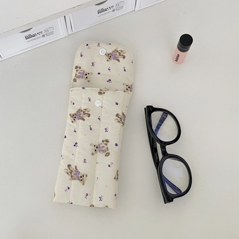 Bolsa Para Gafas De Algodón Acolchado Funda Suave Portátil Para Gafas De Sol Estampado De Oso De Dibujos Animados Cierre Con Presión