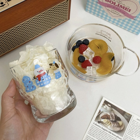 Ciotola Di Vetro Pupazzo Di Neve Di Natale Tazza Da Latte Con Manico Stampa Cane Cartone Animato Stoviglie Festive Moderne