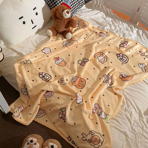 Cute Cartoon Animal Flannel Blanket Soft Warm Coral Fleece Shawl Cape For Office Nap Home Sofa Use