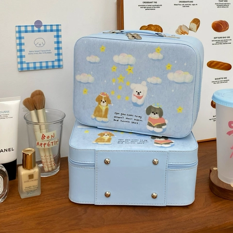 Estuche De Maquillaje Portátil De Cuero PU De Gran Capacidad Con Espejo Lindo Patrón De Dibujos Animados Organizador De Viaje
