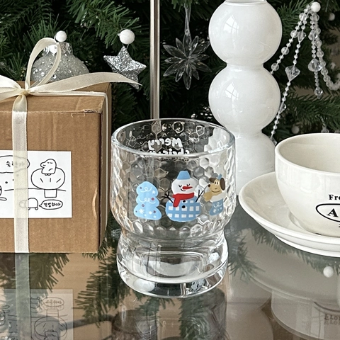 Weihnachts Schneemann Glasbecher Hammerschlag Textur Transparent Cartoon Saft Kaffee Milch Trinkgeschirr Festliches Geschenk