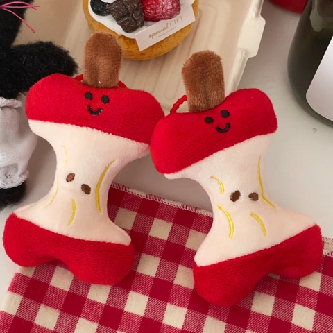 Porte-clés Peluche Trognon Pomme Doux Jouet Fruit Rembourré Charme Sac Créatif Brodé Décor Sac À Dos Cadeau