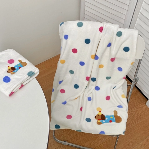 Polka Dot Cartoon Dog Bath Towel And Hair Drying Cap Coral Fleece Super Absorbent Soft Thick Bathroom Accessories