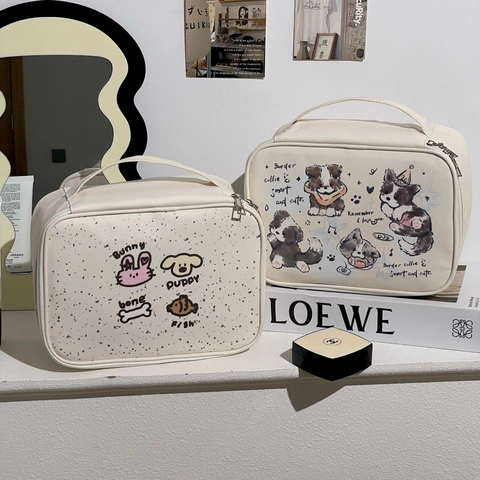 Make-up Tasche PU Leder Große Kapazität Tragbare Reisen Wasserdicht Cartoon Tierdruck Handtasche Reißverschluss Organizer