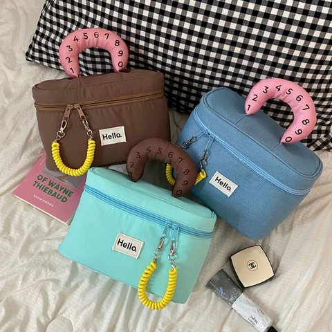 Large Capacity Makeup Bag Waterproof Fabric Cosmetic Case With Numeric Handle And Phone Cord Zipper Pull For Women