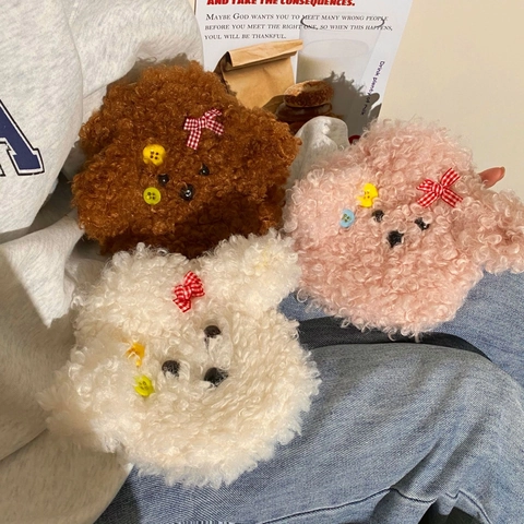 Cute Dog Plush Hot Water Bag With Removable Lamb Wool Cover Hand Warmer For Winter Cozy Heat Therapy