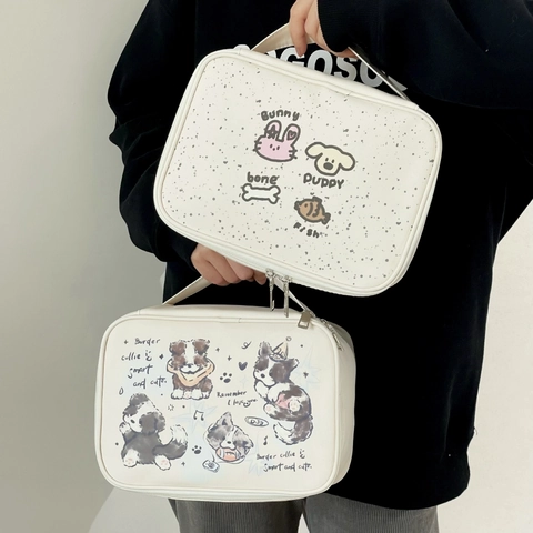 Make-up Tasche PU Leder Große Kapazität Tragbare Reisen Wasserdicht Cartoon Tierdruck Handtasche Reißverschluss Organizer