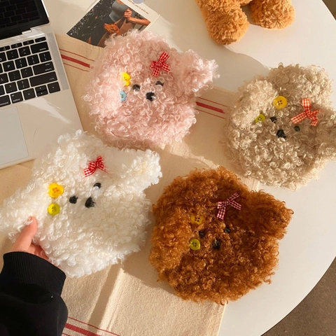 Cute Dog Plush Hot Water Bag With Removable Lamb Wool Cover Hand Warmer For Winter Cozy Heat Therapy