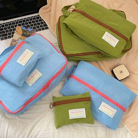 Reis Opbergtas Waterdicht Nylon Rasterpatroon Kleding Organizer Tas Inpakkubus Koffer Bagage Arrangement