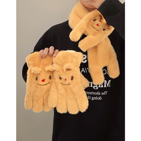 Guanti Senza Dita Con Patta Ricamo Orso Cartone Animato Peluche Pelliccia Sintetica Inverno Caldo Donne Studenti Scrittura