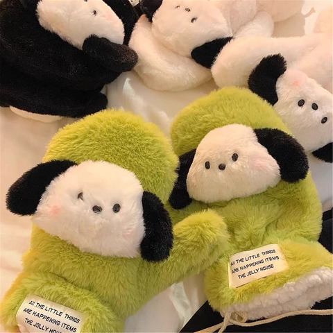 Muffole In Peluche Invernale Cartone Animato Cane Cordino Collo Spesse Calde Antivento Guanti In Morbida Pelliccia Per Donna