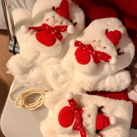 Écharpe En Peluche De Noël Et Mitaines Cache-Cou Chaud En Fausse Fourrure Dessin Animé Bonhomme De Neige Accessoires D'Hiver Pour Femmes