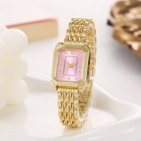 Orologio Al Quarzo Da Donna Cassa In Lega Rettangolare Cinturino In Metallo Numeri Arabi Moda Retro Elegante Da Polso
