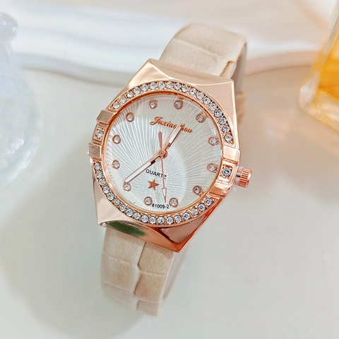 Montre À Quartz Pour Femme Lunette En Strass Motif Crocodile Bracelet En Cuir PU Cadran Solaire Étoilé Élégante Montre-Bracelet