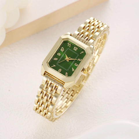 Orologio Al Quarzo Da Donna Cassa In Lega Rettangolare Cinturino In Metallo Numeri Arabi Moda Retro Elegante Da Polso