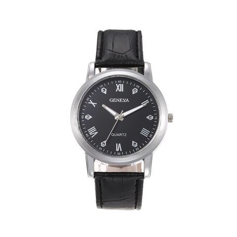 Mode Kwarts Horloge PU Leren Band Romeinse Cijfers Strass Analoog Rond Legering Kast Casual Zakelijk Polshorloge