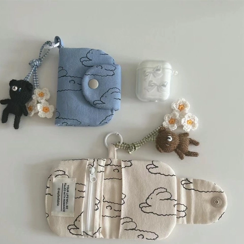 Mini Portamonete In Tela Portacarte Multistrato Chiusura A Pressione Motivo Coniglio Floreale Pochette Carina Con Pendente Per Donne Ragazze