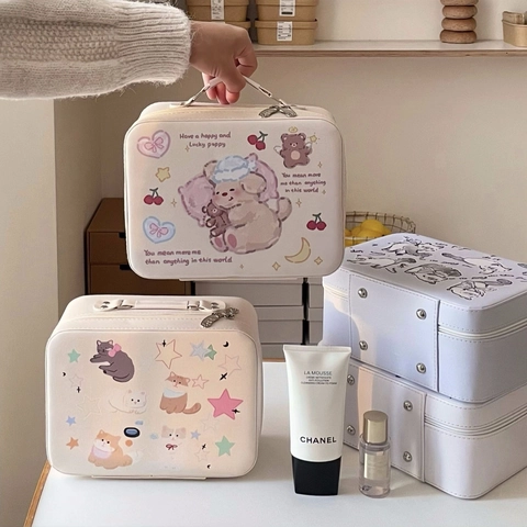Borsa Da Trucco In Pelle PU Con Stampa Animali Cartoni Animati Grande Capacità Portatile Borsa Da Viaggio Per Donne Ragazze