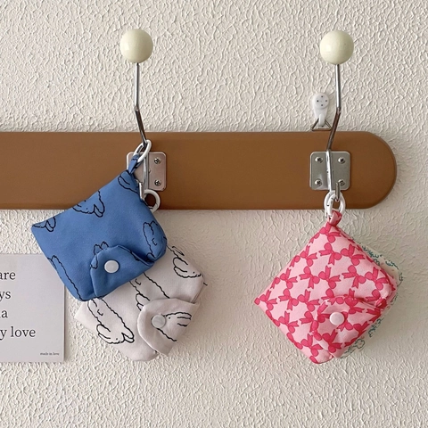 Mini Münzbörse Kartenhalter Canvas Corduroy Faltbar Knopfverschluss Mit Aufhängeschlaufe Süße Schleife Floral Tragbar